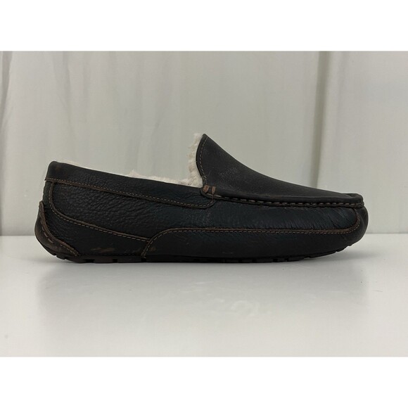 UGG Men’s Ascot Leather Slip On Slippers 5379 Dark Brown Sz 9 Extra Wide Luxe main image 7